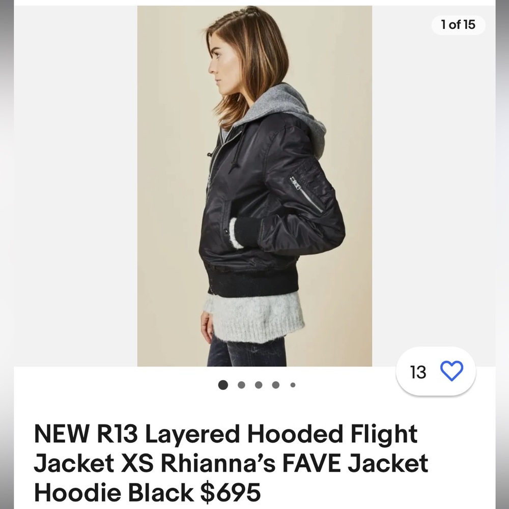 R13 Black Layered Hooded Flight Jacket